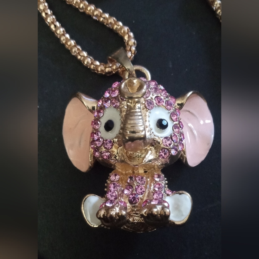 Adorable Sparkling Pink Elephant Necklace
